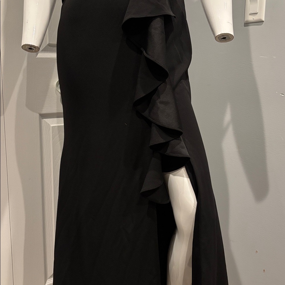 Betsy & Adam Black Sleeveless Ruffle-Front Maxi Dress - Picture 6 of 11